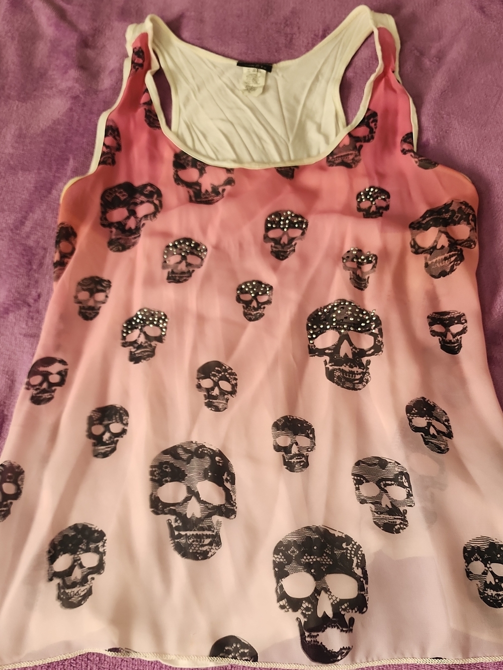 Rue21 Pink Ombre Skull Tank with Stud Accents